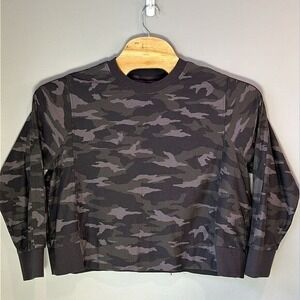 Athleta Women Sweatshirt 1X Green Gray Camo Boxy Crew Neck Cozy Lounge Comfort